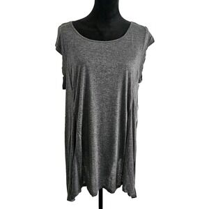 Womens Sz 1X Gray ASYMMETRICAL Blouse Handkerchief Hem Boho Hippie Peasant